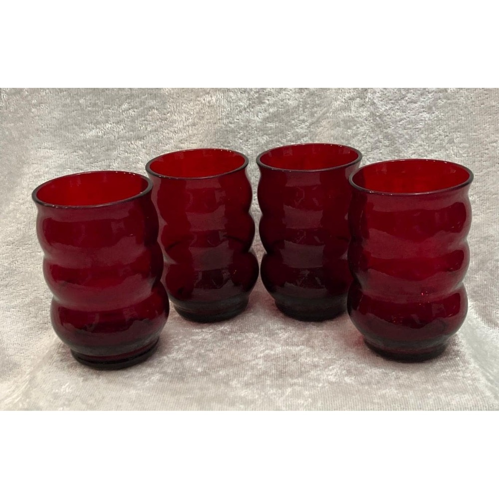 Anchor Hocking Royal Ruby Red Bubble Whirly Twirly 6oz Drinking Glasses (4) VTG